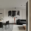 Modern Minimalist Living And Dining Room Interior With Black Sofa Marble Coffee Table And Blinds