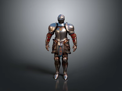 Silver Armor Home Decor With Red Accents Metallic Texture Standing Pose 3d model