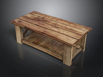 Rustic Solid Wood Functional Coffee Table With Lower Storage Shelf For Cozy Home Living Space 3d model