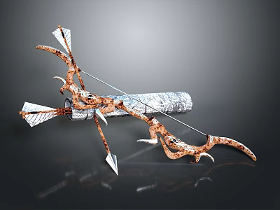 Decorative Bow And Arrow Design With Intricate Metallic Patterns Arrowhead And Fletching 3d model