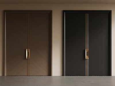 Brown And Black Double Doors With Golden Handles And Textured Surface Interior 3d model