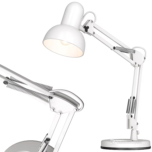 White Modern Desk Lamp With Adjustable Metal Foldable Arm And Round Dome Shade 3d model