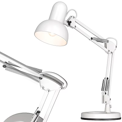 White Modern Desk Lamp With Adjustable Metal Foldable Arm And Round Dome Shade 3d model