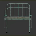 Green Metal Frame Bed With Brown Mattress And Safety Rails
