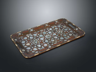 Ornate Wooden Decorative Tray With Carved Edges Intricate Geometric Cutouts And Handles 3d model