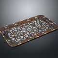 Ornate Wooden Decorative Tray With Carved Edges Intricate Geometric Cutouts And Handles