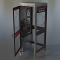 Public Telephone Booth With Metal Structure Glass Door And Red Handle