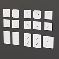White Electrical Outlets and Switches Arranged on Gray Background Surface 3d model