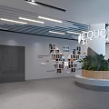 Modern Office Reception Area With White Desk Pendant Lights Orange Chairs And Potted Plants