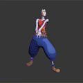 Bald Cartoon Character Wearing Red Top Blue Pants Holding Small Creature With Yellow Shoes