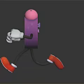Cartoon Style Pink Alarm Clock with Arms Legs Running on Pink Platform with Red Background