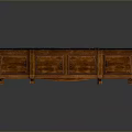 Elegant Wooden TV Stand With Dark Marble Top And Carved Cabinet Doors