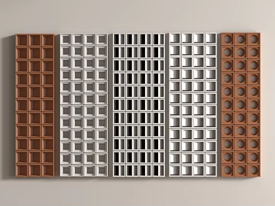 Modern Decorative Room Dividers With Brown White Black Grid And Circular Perforation Designs 3d model