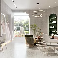 Elegant Bridal Shop Interior With Wedding Dress Chandeliers Mirrors And Seating Areas