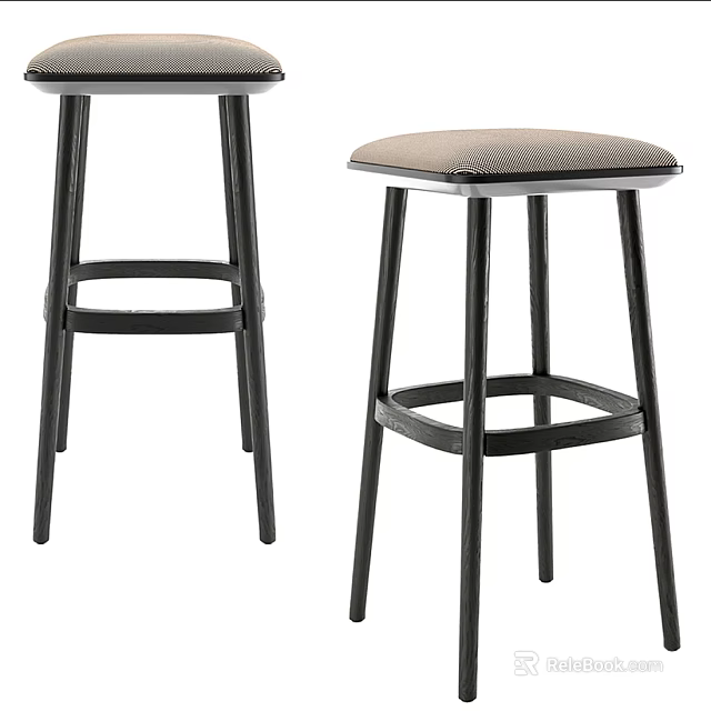 Modern Bar Stools With Black Metal Legs And Upholstered Seats For Kitchen 3d model 