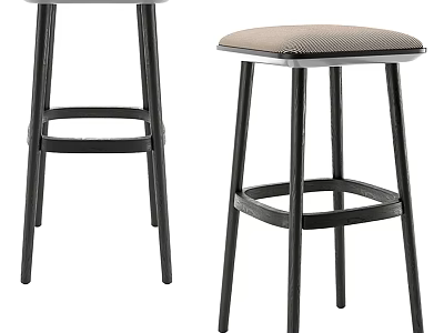 Modern Bar Stools With Black Metal Legs And Upholstered Seats For Kitchen 3d model