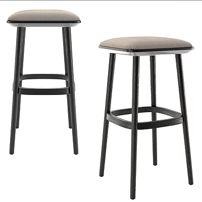 Modern Bar Stools With Black Metal Legs And Upholstered Seats For Kitchen 3d model