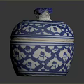 Blue and White Carved Jar with Ornate Lid and Intricate Patterns