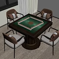 Mahjong Table With Green Surface And Four Chairs In Room With Wooden Floor And Curtains
