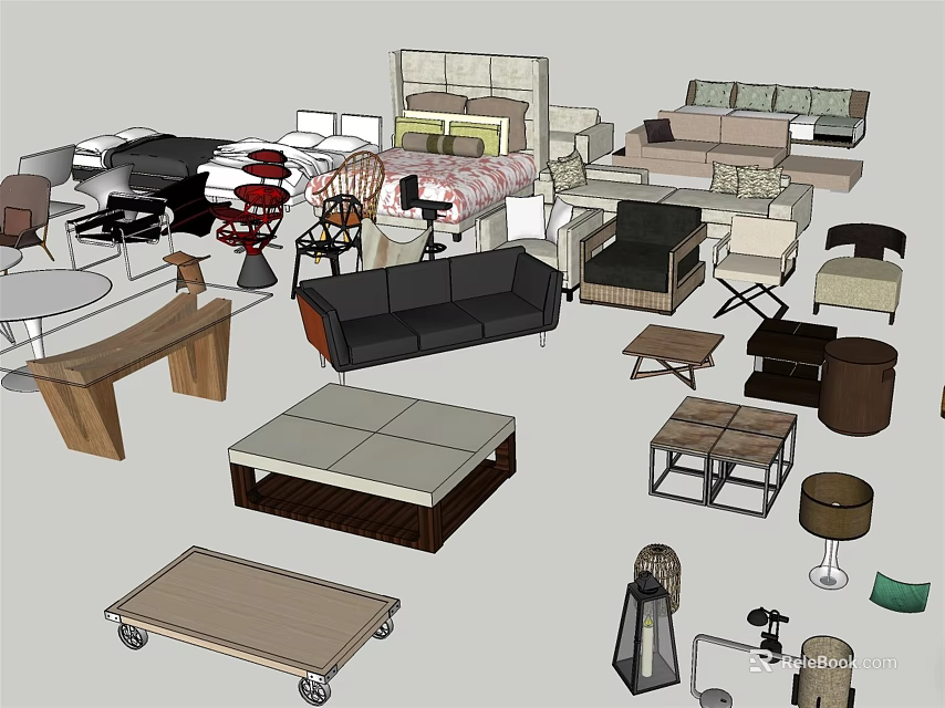 Modern Furniture Collection With Various Styles Including Sofa Bed Table Chair And Lamp 3d model 