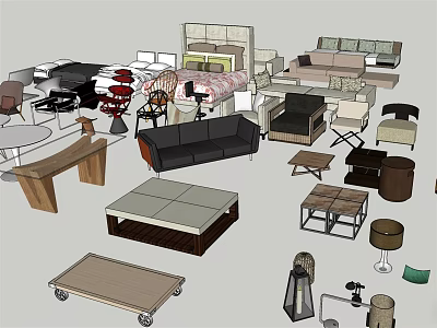 Modern Furniture Collection With Various Styles Including Sofa Bed Table Chair And Lamp 3d model