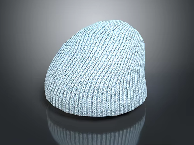 Light Blue Knitted Beanie Hat With Fine Texture And Reflection On Dark Background 3d model