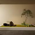 Beige Wall Archway With Rectangular White Base Green Grass Rockery Stones Small Tree And Plants 3d model