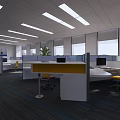 Modern Public Office Area With Open Workstations Green Plants And Bright Lighting 3d model