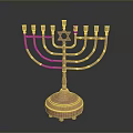 Golden Menorah With Star of David Metal Base Decorative Household Item