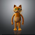 Orange Cartoon Cat with Green Eyes in Standing Pose 3D Model on Dark Background