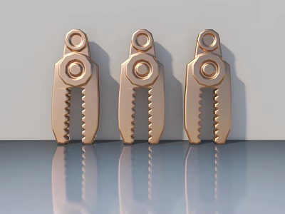 Brass Colored Metal Hinges For Hinged Door With Serrated Design And Shiny Surface 3d model