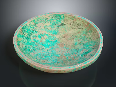 Green Bowl Shaped Sculpture With Intricate Carved Texture And Artistic Design 3d model