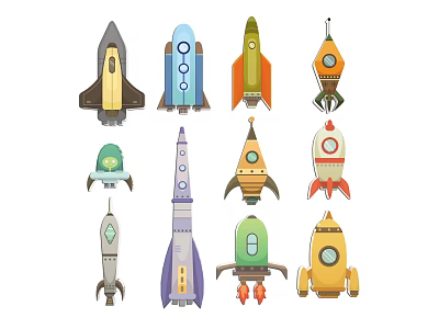 Colorful Cartoon Rocket Illustrations With Different Fun Designs And Unique Styles 3d model