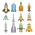Colorful Cartoon Rocket Illustrations With Different Fun Designs And Unique Styles 3d model