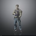 Low Poly 3D Male Character Holding Rifle Wearing Blue Pants And Vest