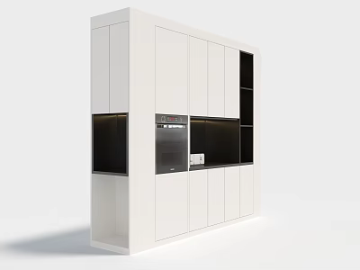 Modern White Kitchen Cabinets With Built in Appliances And Clean Design 3d model