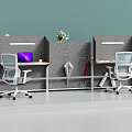 Modern Office Workstations With Dividers Laptop Chair Flower Arrangement And Umbrella