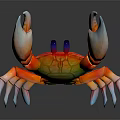 Red Crab With White Claws And Blue Eyes On Reflective Surface