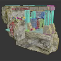 Stone Structure Scene Component With Layered Platforms Archway And Textured Surfaces