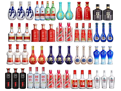 Assorted Wine Bottles and Glasses Collection with Different Colors and Shapes 3d model