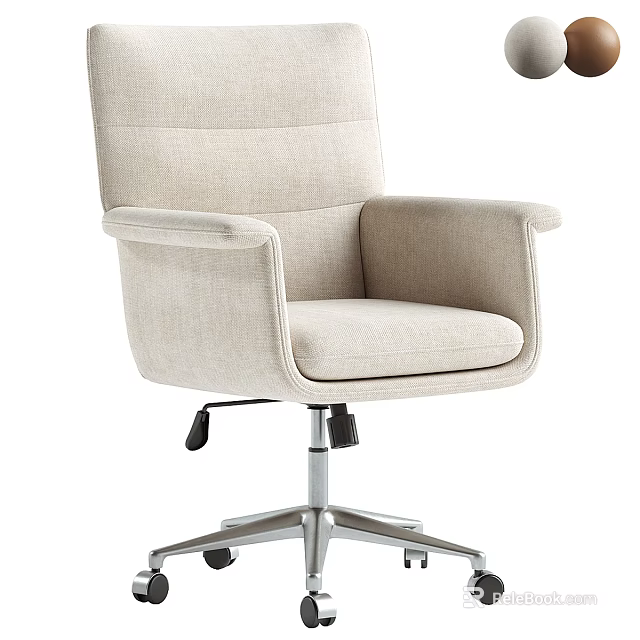 Modern Beige Office Chair With Linen Upholstery Armrests And Metal Swivel Base 3d model 