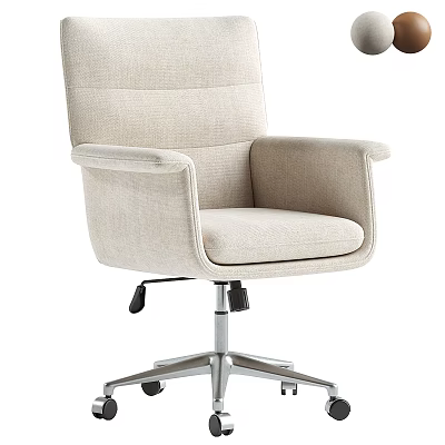 Modern Beige Office Chair With Linen Upholstery Armrests And Metal Swivel Base 3d model