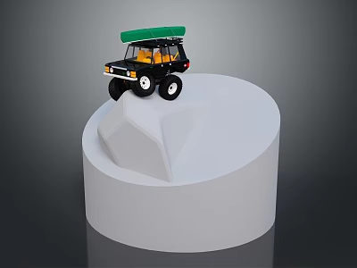 Rock Terrain Formation With Black Toy Off Road Vehicle On White Circular Platform 3d model