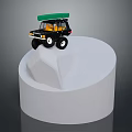 Rock Terrain Formation With Black Toy Off Road Vehicle On White Circular Platform