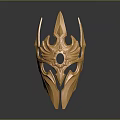 Ornate Golden Decorative Mask With Spiked Top And Intricate Central Design