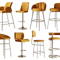 Various Modern Gold Velvet Bar Stools With Metal Frames And Different Designs 3d model