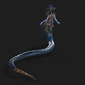 Blue Skinned Game Movie Character With Snake Tail And Tentacle Headdress