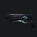 Futuristic Sci Fi Gun Design with Black Body Blue Glowing Lights and Red Accents
