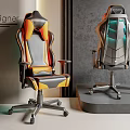 Designer Office Chair Black Orange Leather And Gray With Green Lighting In Modern Display Stand