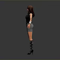 A Woman in Black Vest and Plaid Skirt with White Cuffs and Knee High Boots